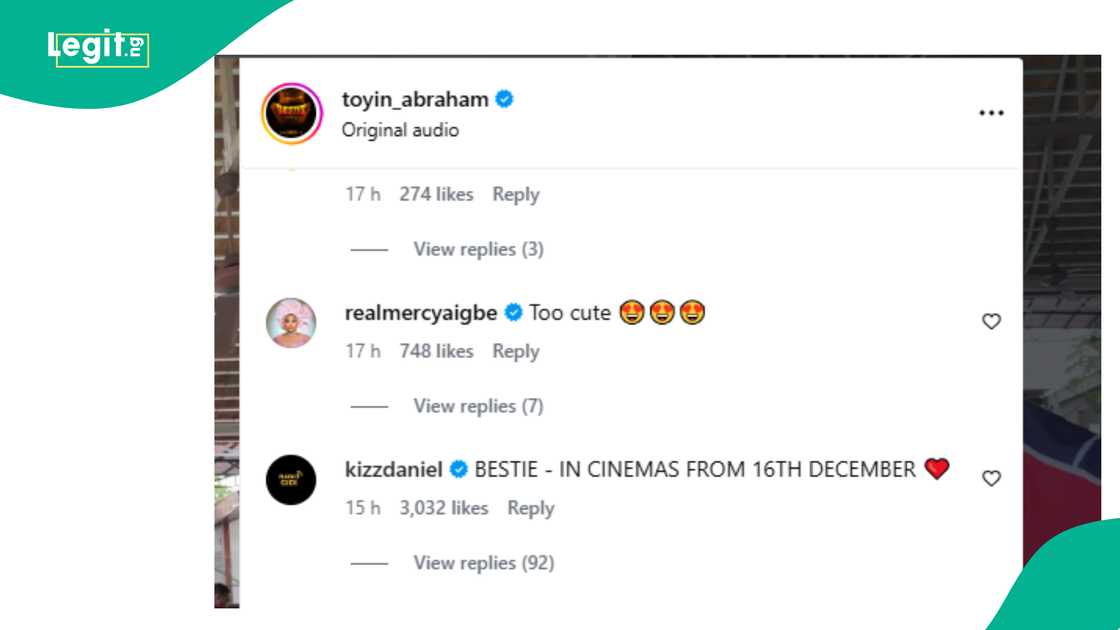 Fans express excitement as Kizz Daniel shows love to Toyin Abraham. Fans express excitement as Kizz Daniel shows love to Toyin Abraham.
