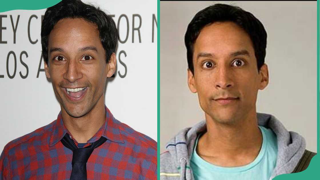 Actor Danny Pudi at a party in 2011 and as Abed Nadir character Actor Danny Pudi at a party in 2011 and as Abed Nadir character