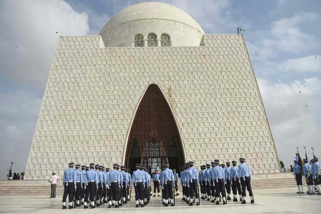 Air Force cadets march at the mausoleum of Pakistan's founder Mohammad Ali Jinnah in Karachi Tuesday to celebrate Defence Day Air Force cadets march at the mausoleum of Pakistan's founder Mohammad Ali Jinnah in Karachi Tuesday to celebrate Defence Day