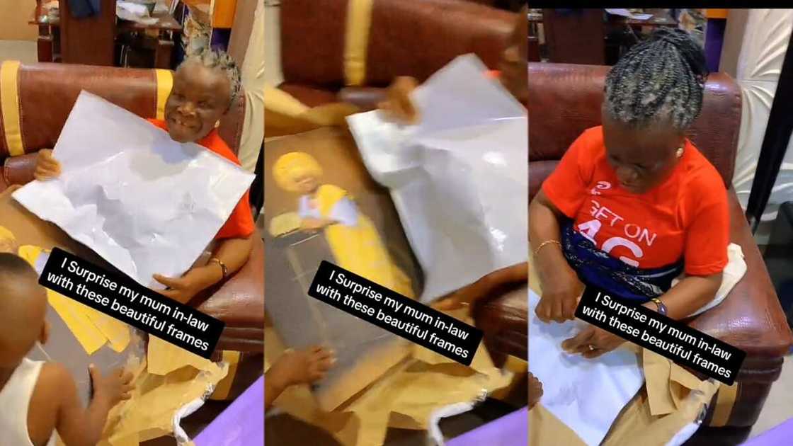 Photo of mother in law unwrapping her gift Photo of mother in law unwrapping her gift