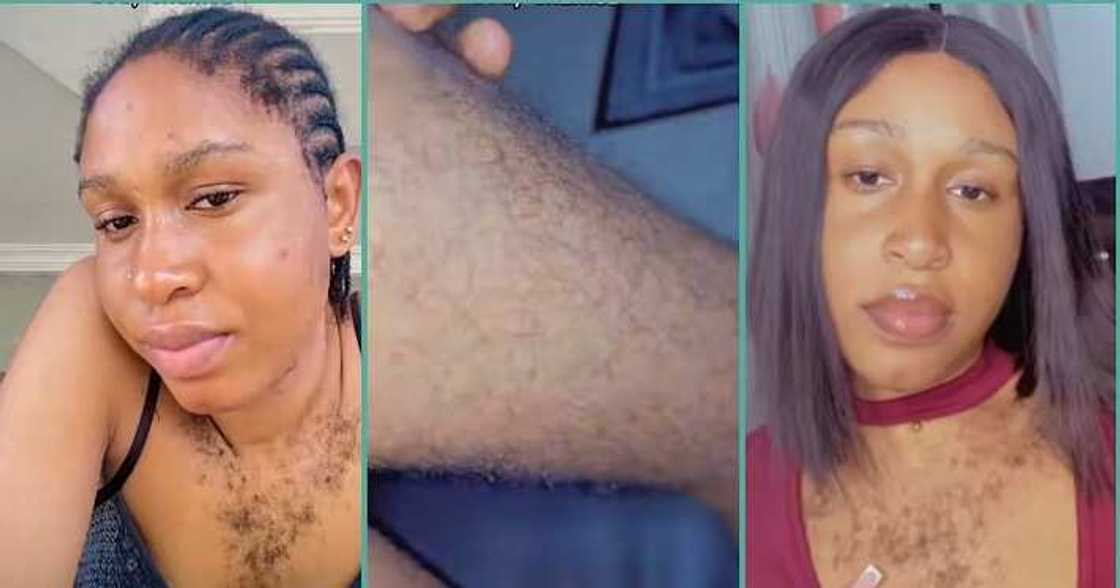 Beautiful lady shows off her hairy body, chest and legs Beautiful lady shows off her hairy body, chest and legs