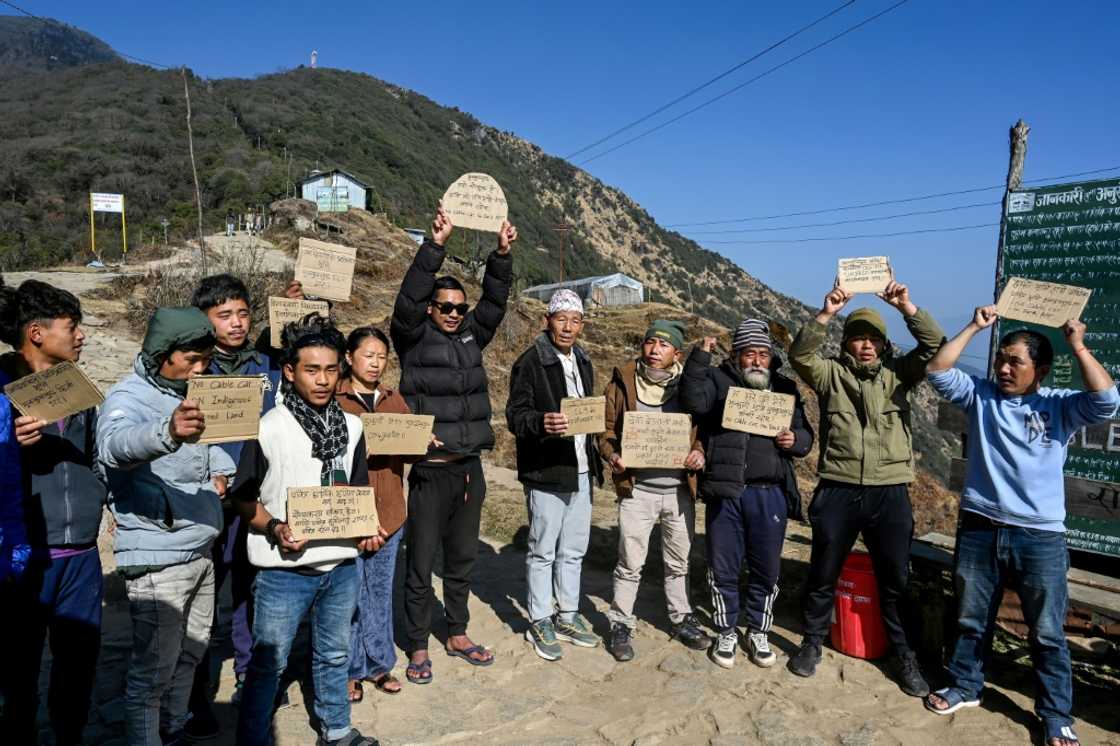 Activists protest against the construction of a cable transportation system leading to the Pathibhara Devi temple