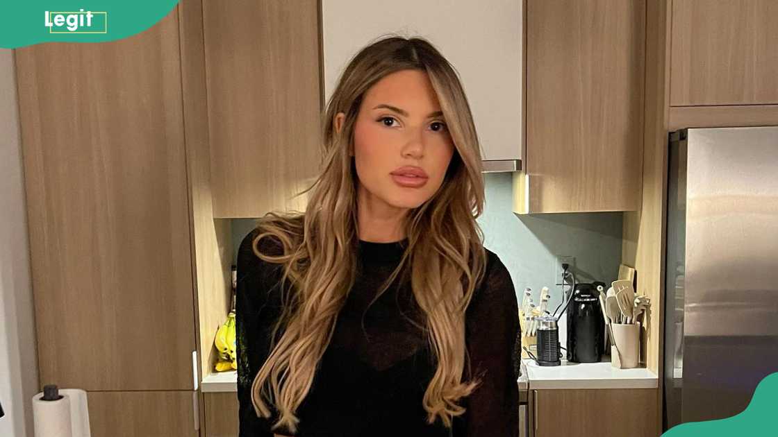 Iris Kendall from Love Island at home in the kitchen