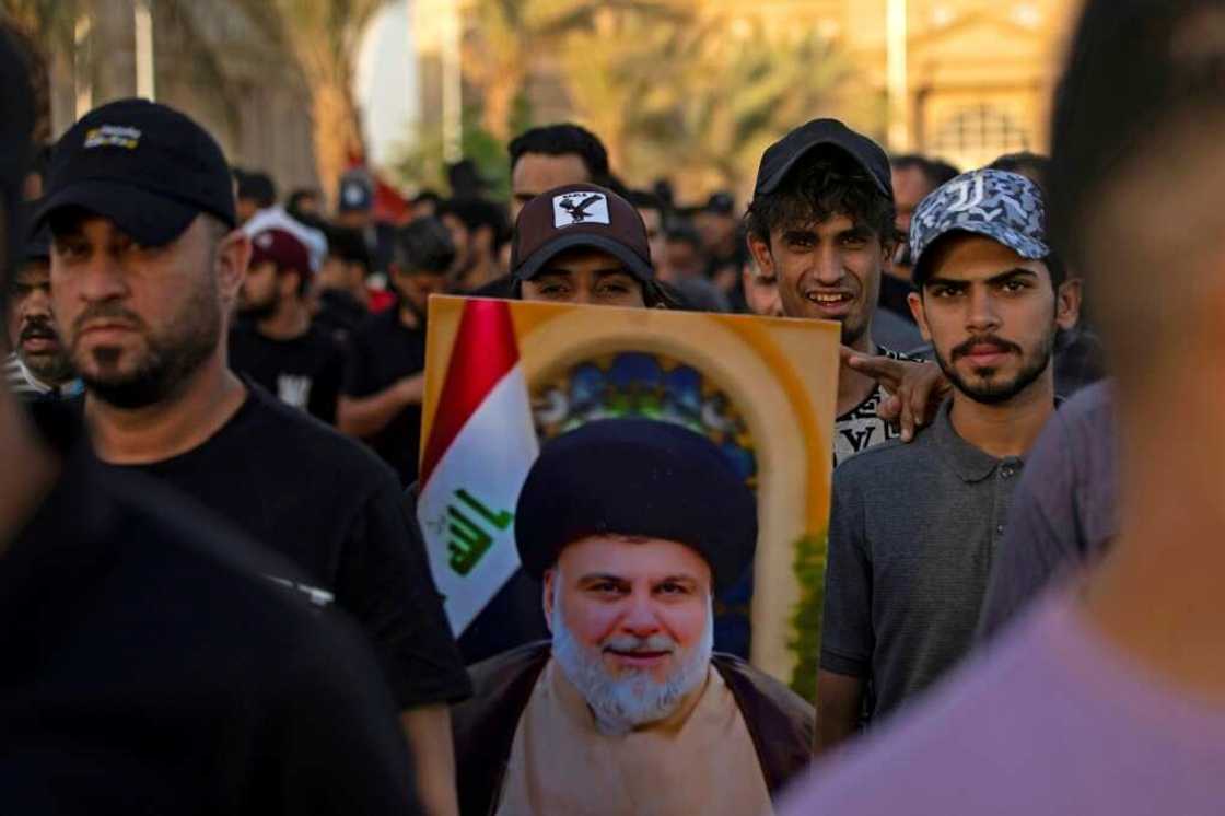 Supporters of Shiite cleric Moqtada Sadr protest in Basra Supporters of Shiite cleric Moqtada Sadr protest in Basra
