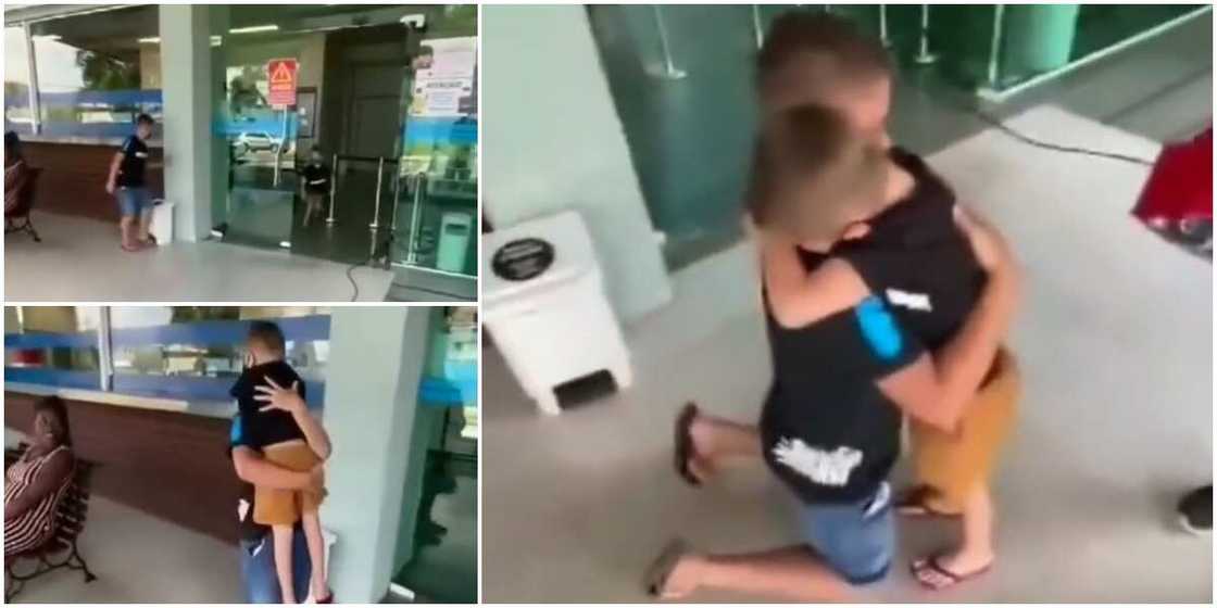 Reactions as little boy dashes out of hospital to hug elder brother he hadn't seen in many days