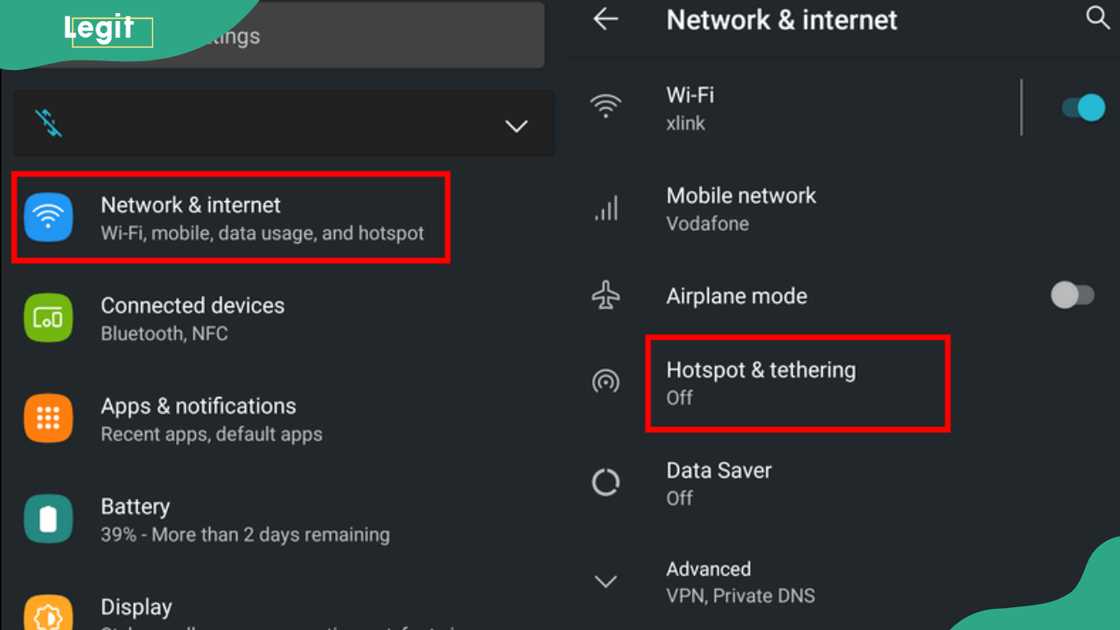 Screenshot showing how to disable hotspot & tethering