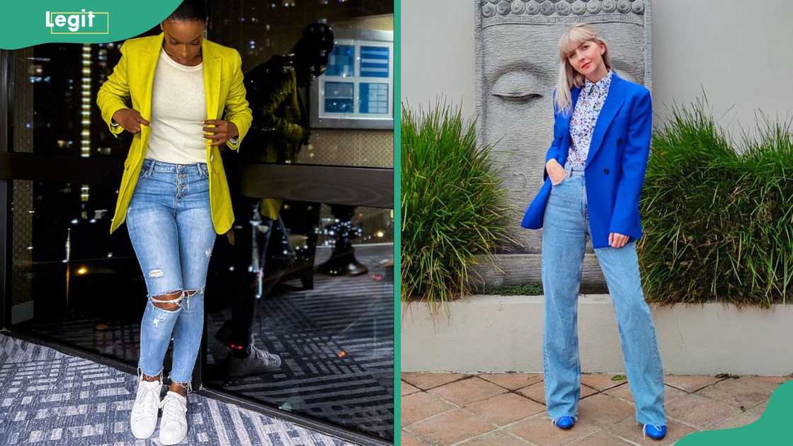 Blazer with jeans and sneakers for ladies
