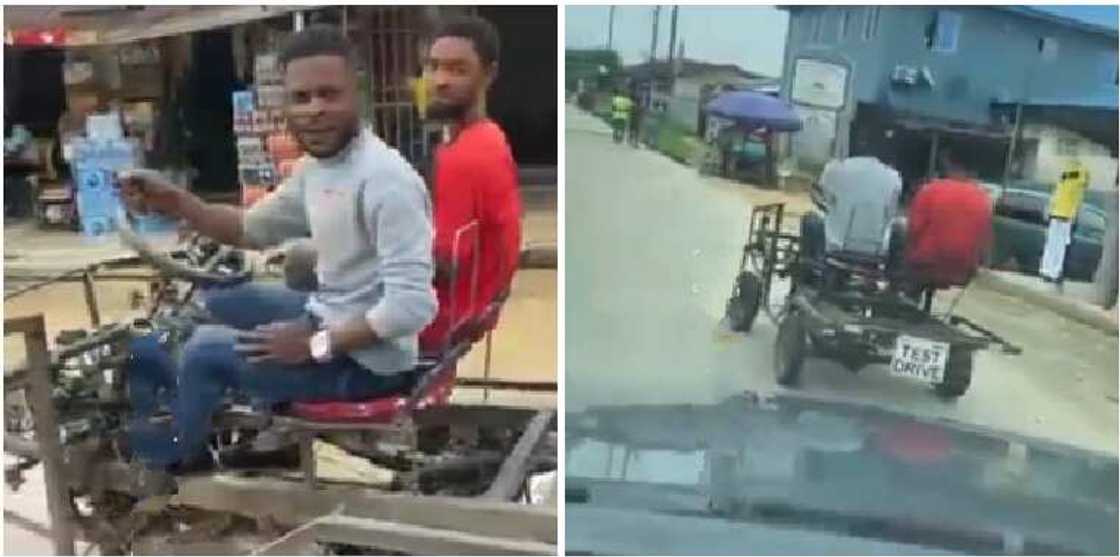 Two young Nigerians seen cruising around town in a locally made 'Lamborghini' Two young Nigerians seen cruising around town in a locally made 'Lamborghini'