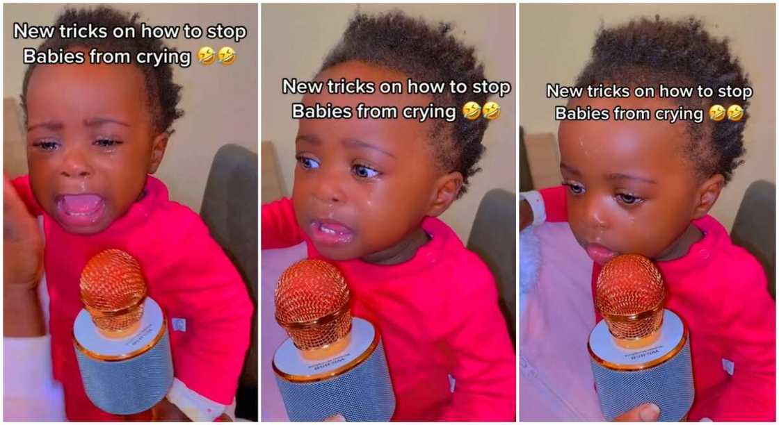 Photos of a little baby whose mum bought a microphone to use when she is crying. Photos of a little baby whose mum bought a microphone to use when she is crying.