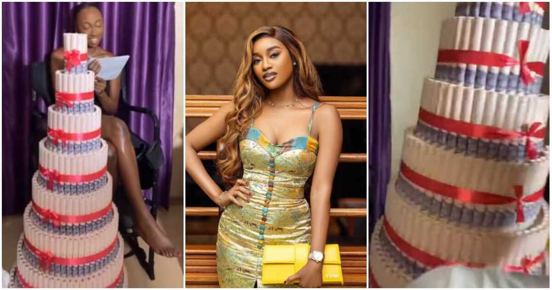 BBNaija Level Up: Beauty sends Doyin giant money cake. BBNaija Level Up: Beauty sends Doyin giant money cake.