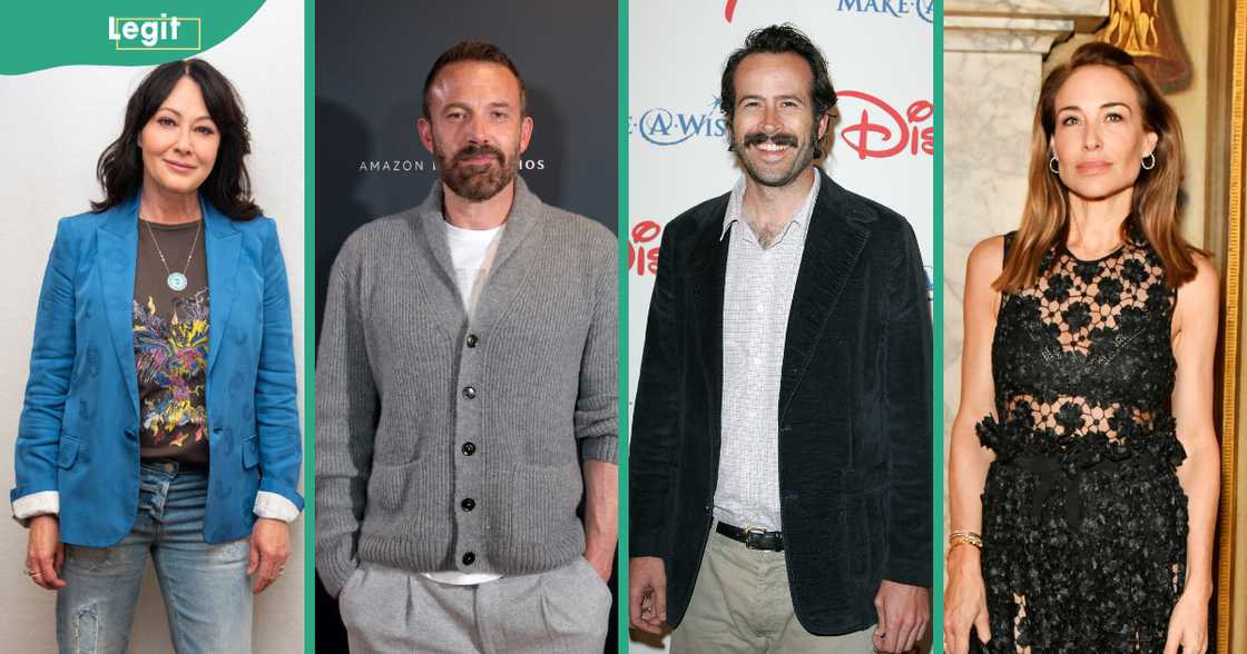 Some of Mallrats' cast members (from left to right); Shannen, Affleck, Lee and Forlani pose standing in different places. Some of Mallrats' cast members (from left to right); Shannen, Affleck, Lee and Forlani pose standing in different places.
