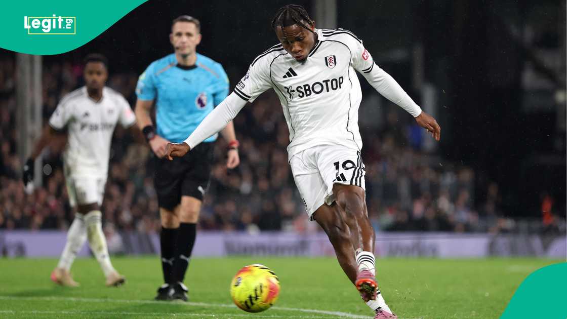 Samuel Chukwueze scoring a stunner for Fulham against Manchester City at Craven Cottage. Photo by Justin Setterfield