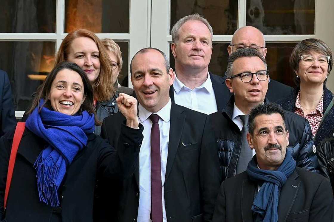 'The government will not be able to govern the country until this reform is repealed,' CGT union leader Sophie Binet (far left) said 'The government will not be able to govern the country until this reform is repealed,' CGT union leader Sophie Binet (far left) said