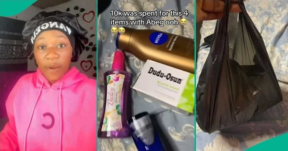 Nigerian lady displays items she bought with N10k Nigerian lady displays items she bought with N10k