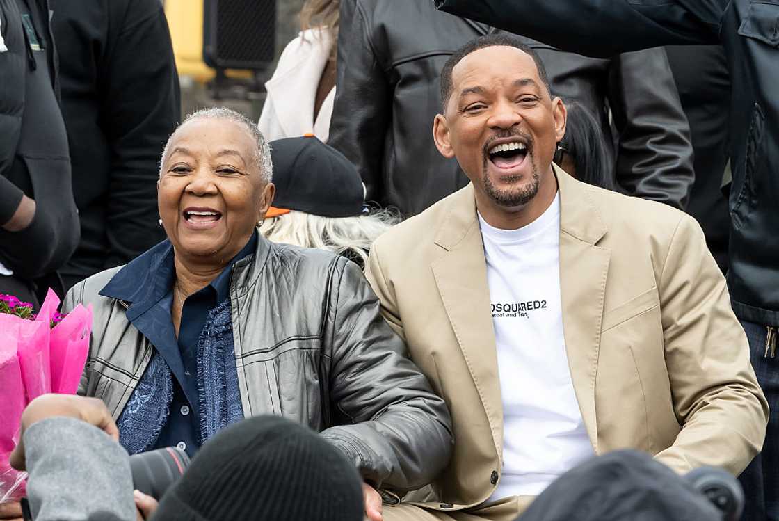 Caroline Bright and Will Smith are seen during the Will Smith Way street renaming ceremony