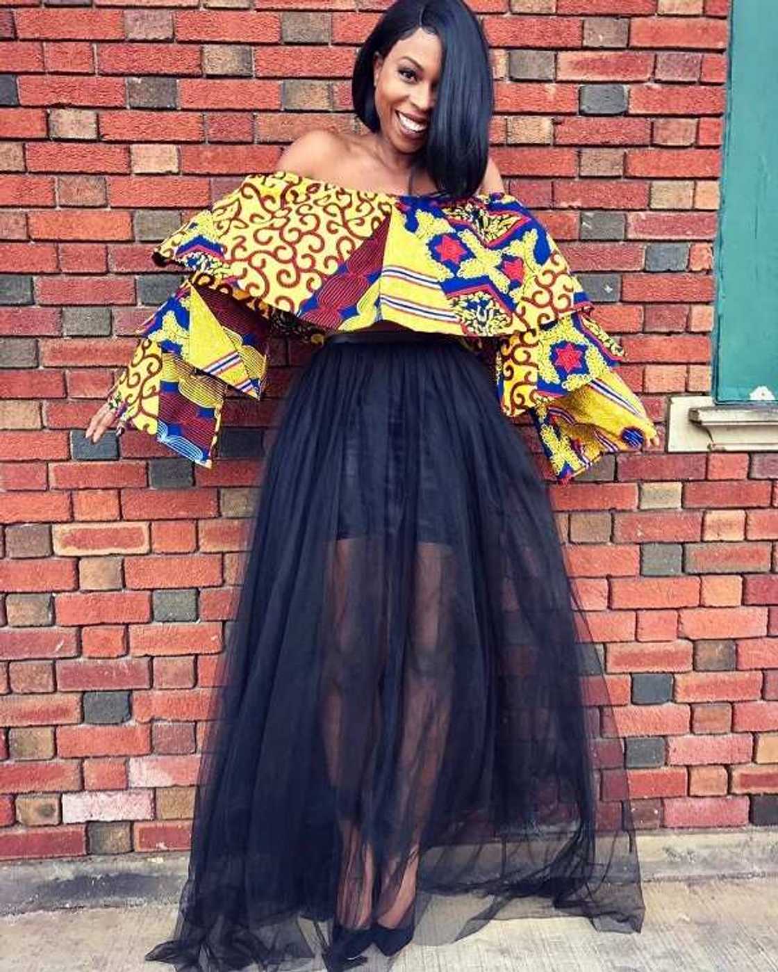 Ankara top with long sleeves and frills