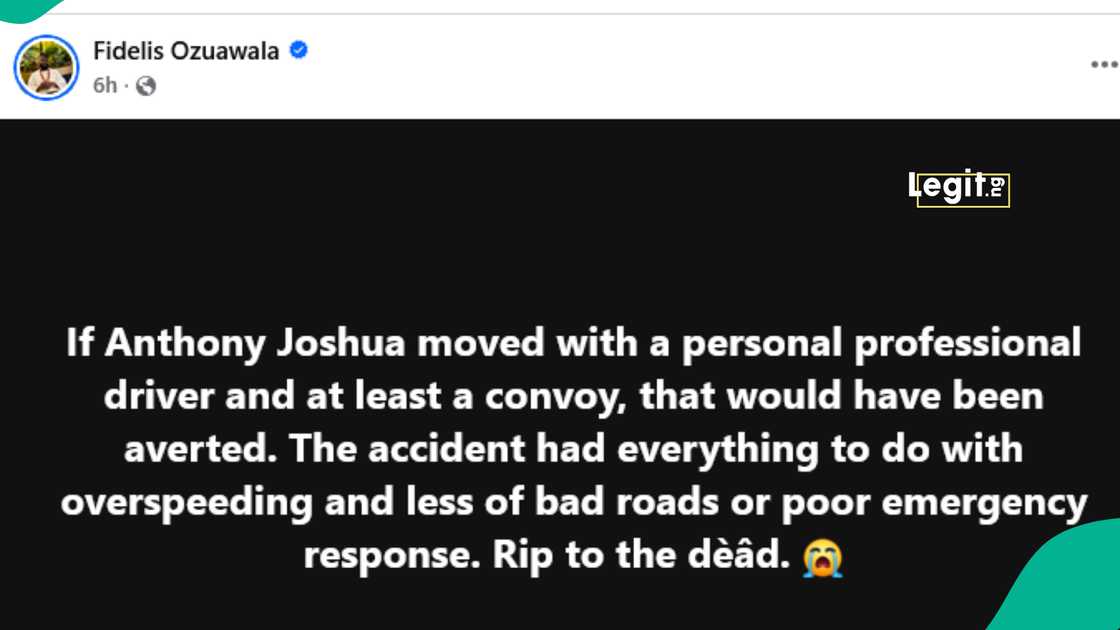 Man posts 2 things Anthony Joshua would have done to avert an accident Man posts 2 things Anthony Joshua would have done to avert an accident