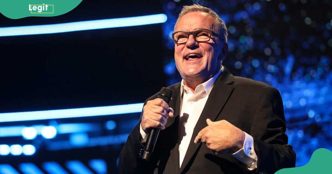 Mark Lowry on stage during the 49th Dove Awards