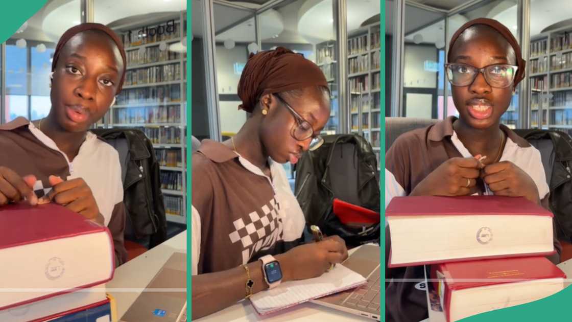 Lady studies her book for eight hours. Lady studies her book for eight hours.