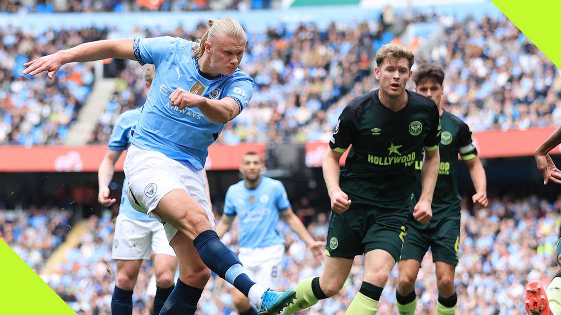 Erling Haaland bagged a double in the first half of Manchester City's Premier League clash with Brentford. Erling Haaland bagged a double in the first half of Manchester City's Premier League clash with Brentford.