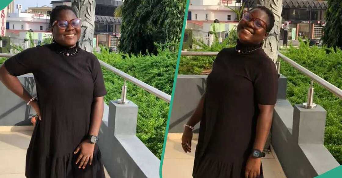 Abimbola Otu wears black dress