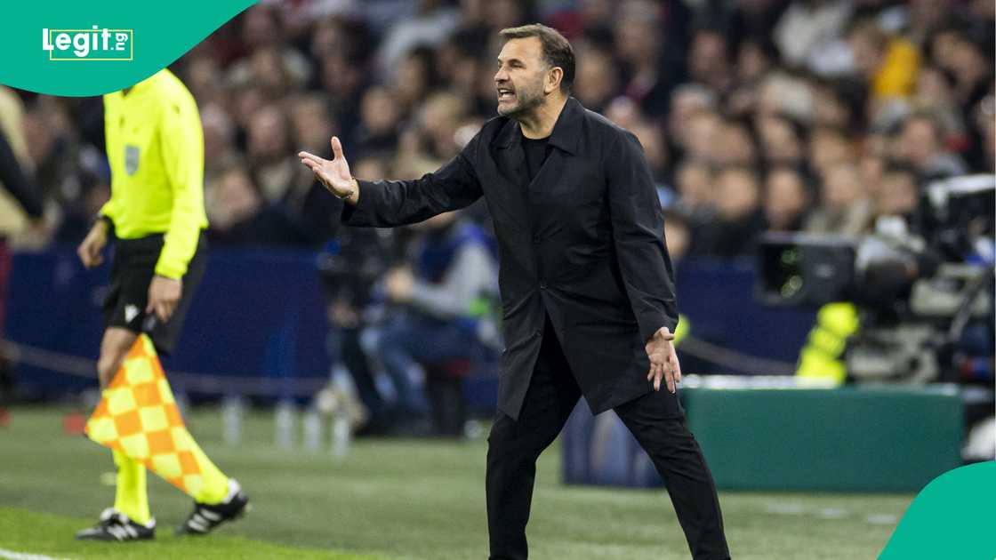 Okan Buruk, Galatasaray, Ajax, Johan Cruijff Arena, Amsterdam, Netherlands, UEFA Champions League. Okan Buruk, Galatasaray, Ajax, Johan Cruijff Arena, Amsterdam, Netherlands, UEFA Champions League.