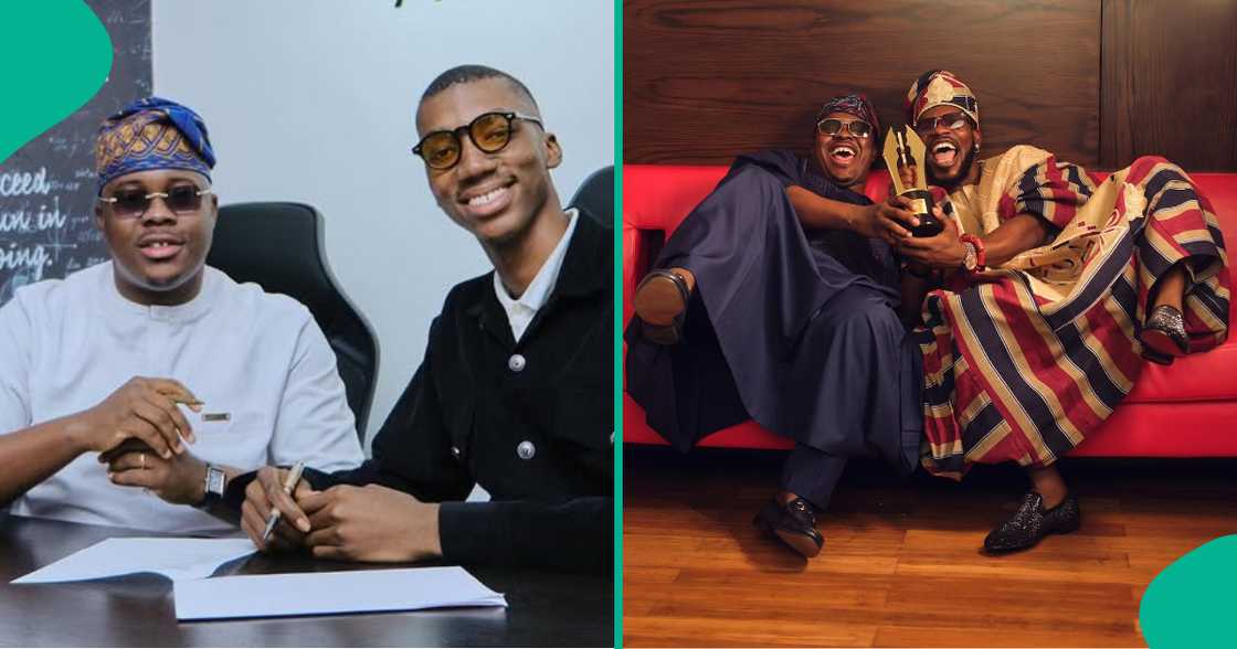 Olufemi Oguntamu with two of his top talents, Layi Wasabi and Broda Shaggi. Olufemi Oguntamu with two of his top talents, Layi Wasabi and Broda Shaggi.