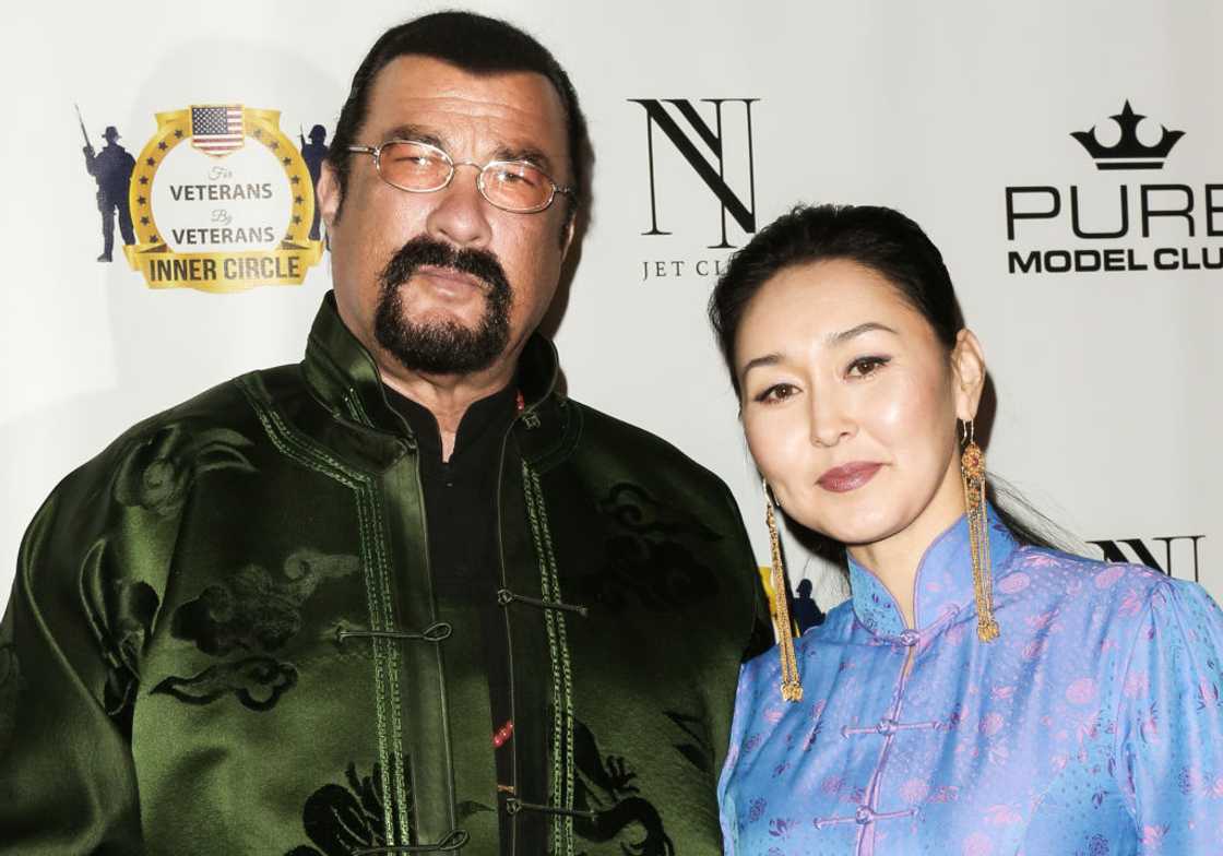 Actor Steven Seagal (L) and his Wife Erdenetuya Seagal (R) pose at Taglyan Complex Actor Steven Seagal (L) and his Wife Erdenetuya Seagal (R) pose at Taglyan Complex