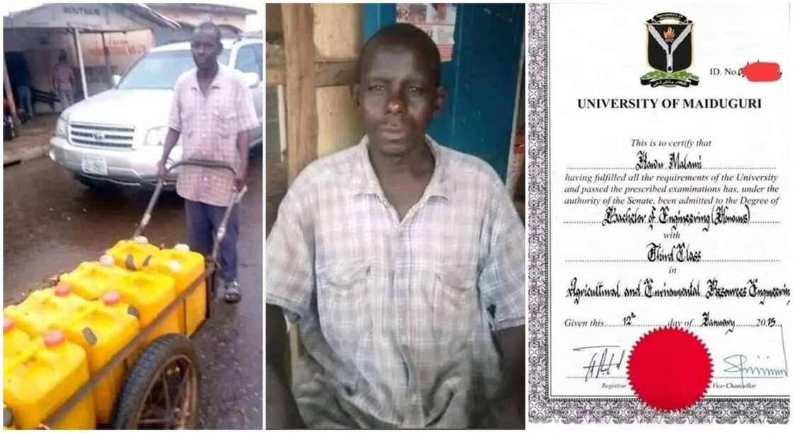 Kawu Malami, a Nigerian graduate who sells water in truck. Kawu Malami, a Nigerian graduate who sells water in truck.