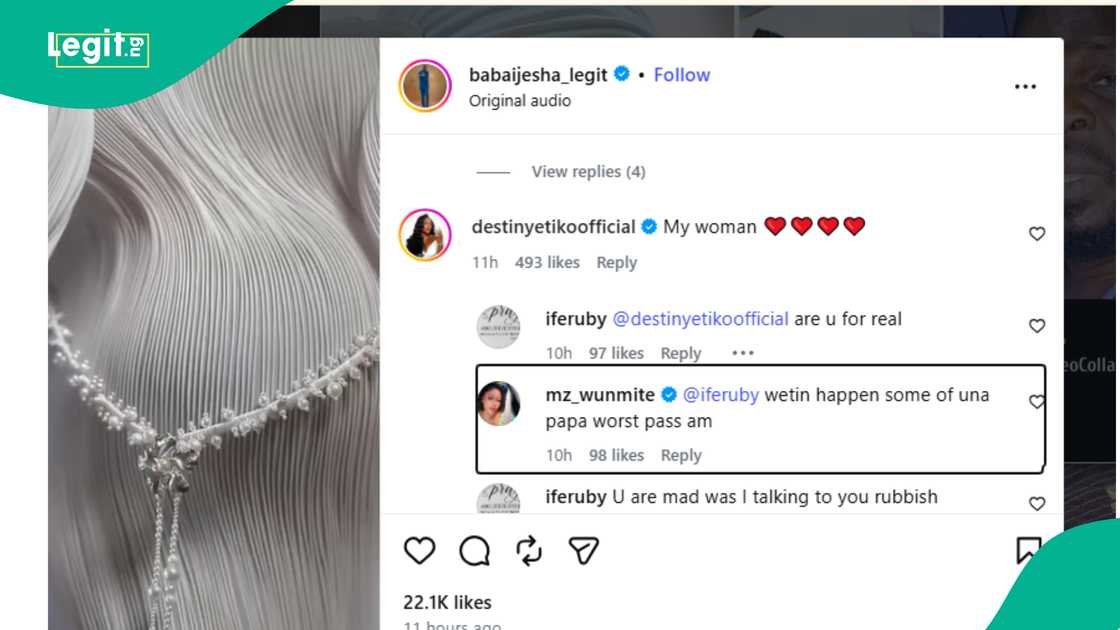 Destiny Etiko under fire for congratulating Baba Ijesha