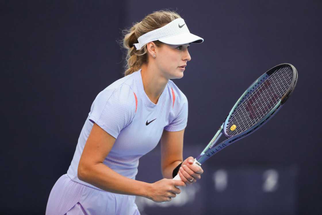 Anna Kalinskayaya of Moscow competes in the Women's Singles Round in 2024