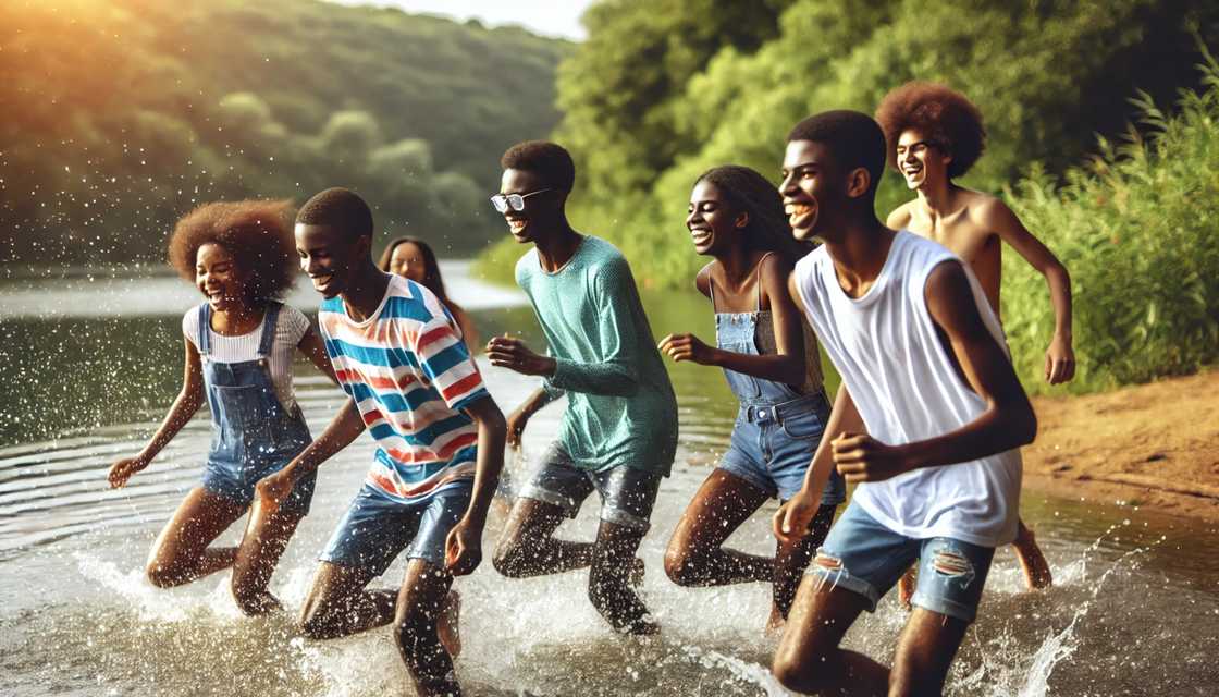 Teens playing in the water