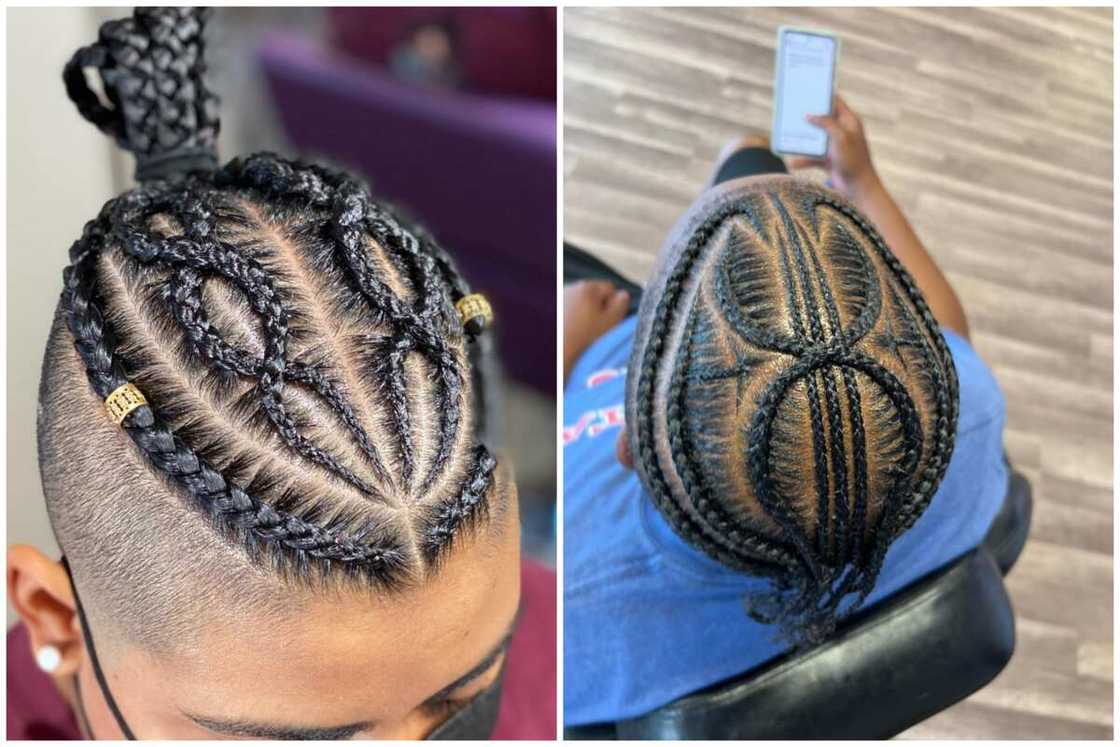 Slated braids into a topknot Slated braids into a topknot