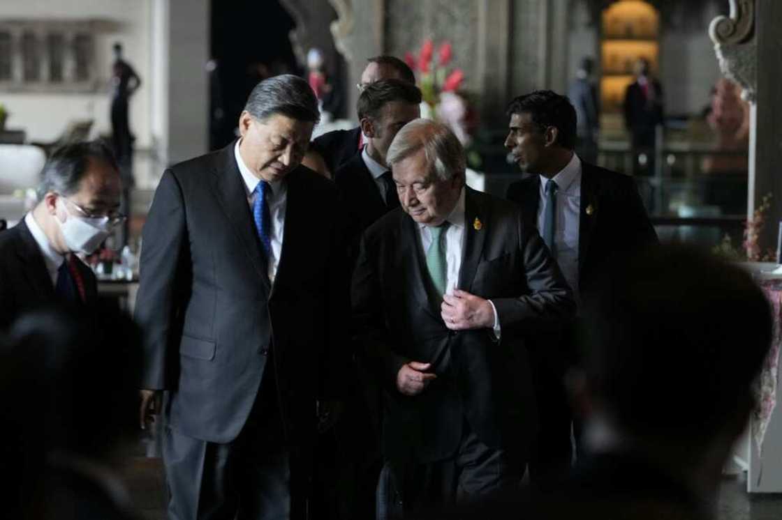 China's President Xi Jinping (L) and UN Secretary-General Antonio Guterres at the G20 leaders' summit in Indonesia China's President Xi Jinping (L) and UN Secretary-General Antonio Guterres at the G20 leaders' summit in Indonesia