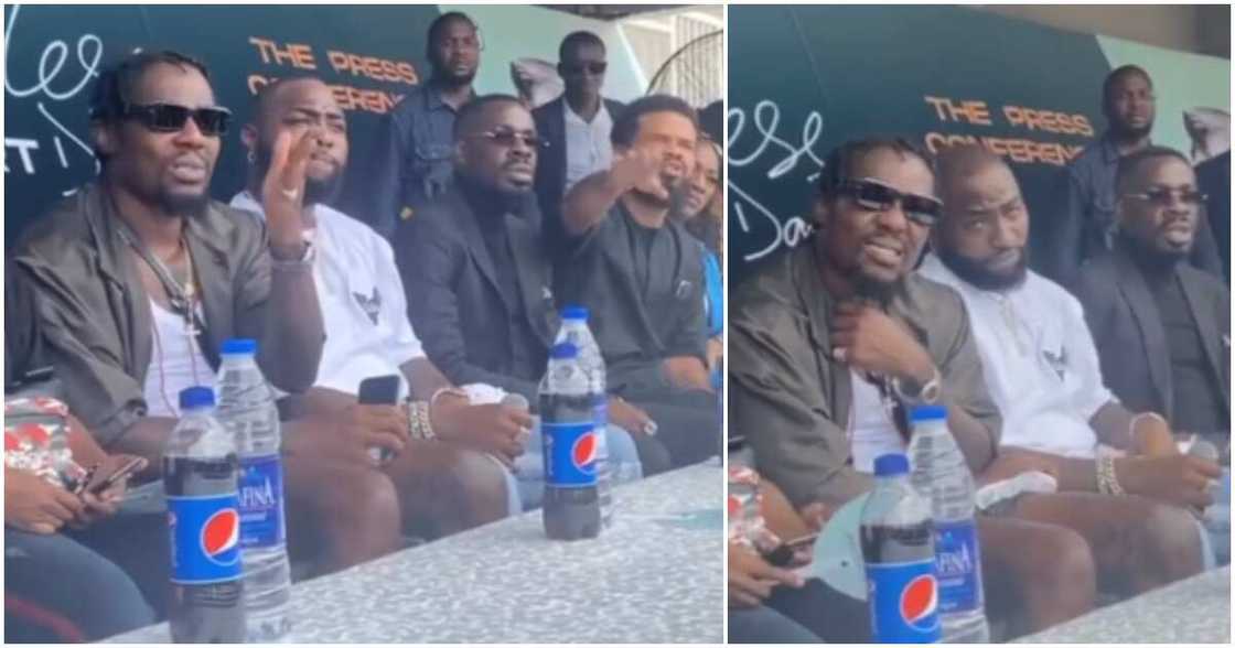 Davido's crew reacts as man asks him why he didn't sing about son's death. Davido's crew reacts as man asks him why he didn't sing about son's death.