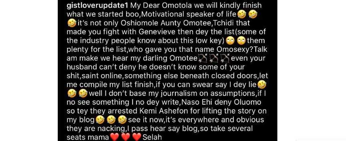 Actress Omotola calls out blog for suggesting that there is something going on between her and Oshiomole Actress Omotola calls out blog for suggesting that there is something going on between her and Oshiomole
