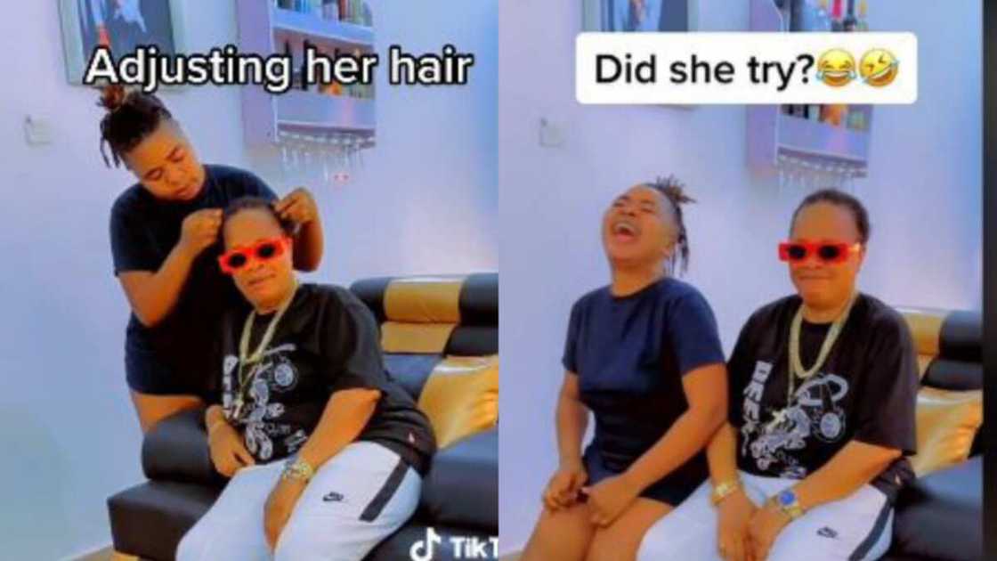 Old woman dresses like daughter Old woman dresses like daughter