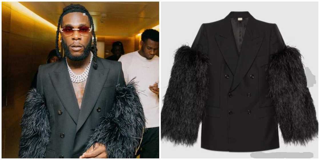 Photos of Burna Boy and the N2.5m Gucci jacket.