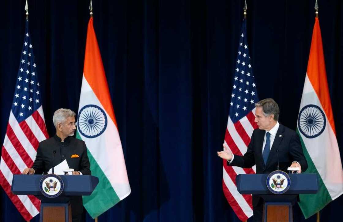 US Secretary of State Antony Blinken and Indian External Affairs Minister Subrahmanyam Jaishankar hold a press conference at the State Department