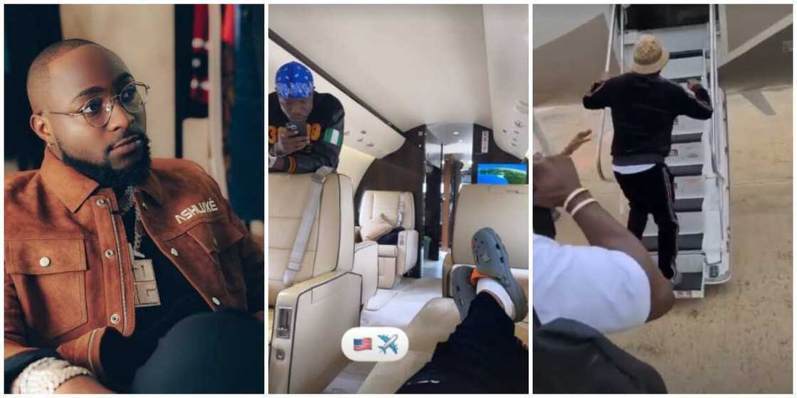 Nigerians Amused as Davido Bans 30BG Gang From His Private Jet, Shares Video