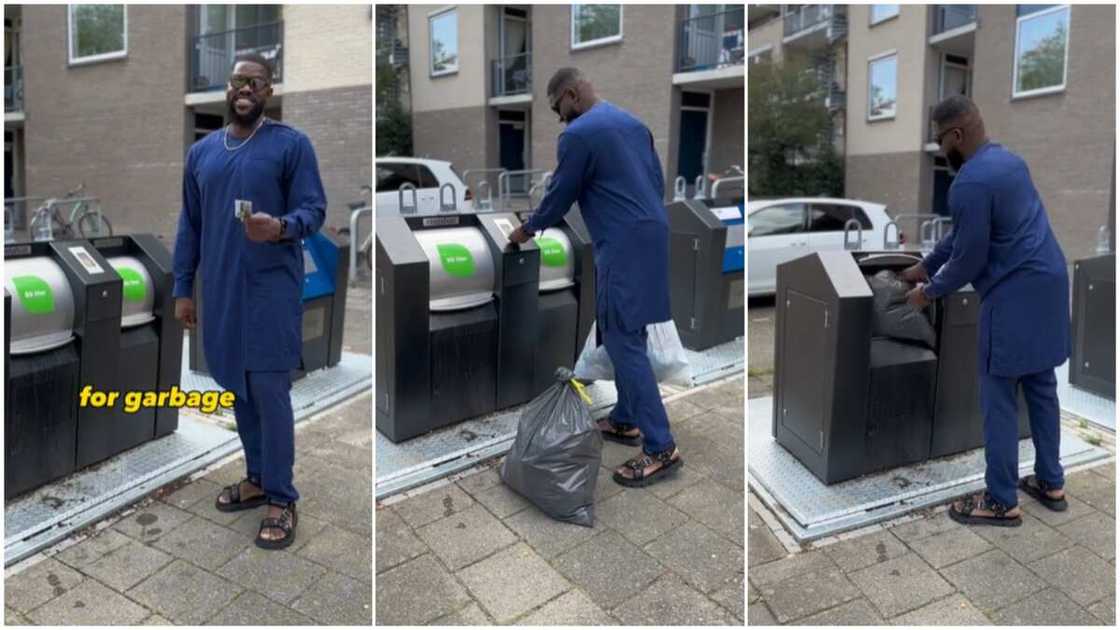 Trash cans in Netherlands/Man dumped garbage. Trash cans in Netherlands/Man dumped garbage.