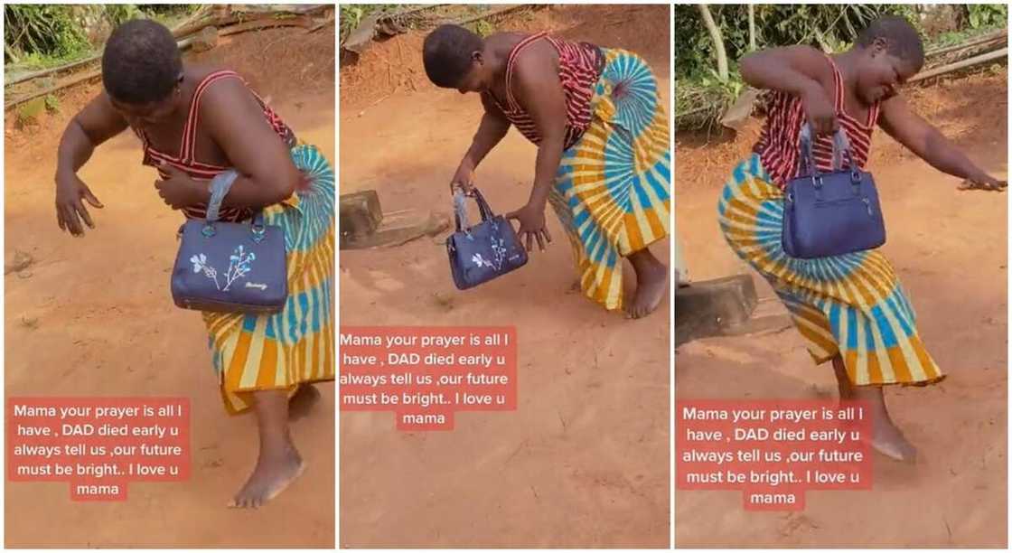 Photos of a woman dancing with handbag.