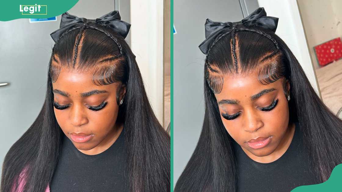 Twin braids with ribbon tie Twin braids with ribbon tie