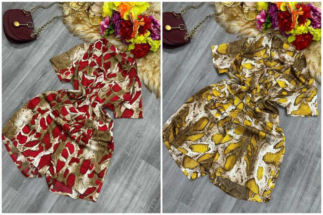 Two damask playsuits of different shades Two damask playsuits of different shades