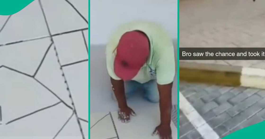Nigerian man fixes tiles creatively after breaking them Nigerian man fixes tiles creatively after breaking them