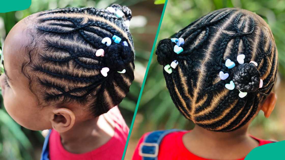 A girl wearing Braided double buns A girl wearing Braided double buns