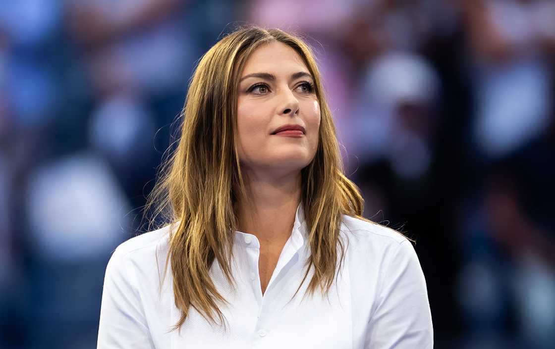 Maria Sharapova attends the trophy ceremony after the women's singles final of the US Open Maria Sharapova attends the trophy ceremony after the women's singles final of the US Open