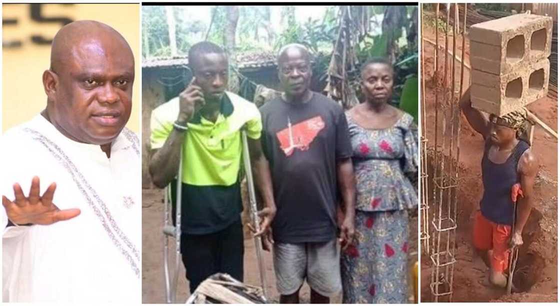 Photos of Pastor Gift Chibuzor Chinyere and the disabled man and his parents. Photos of Pastor Gift Chibuzor Chinyere and the disabled man and his parents.
