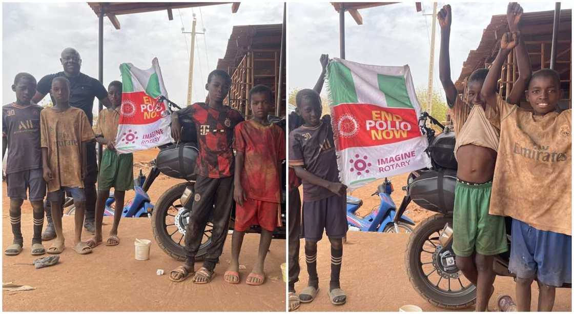 Kids welcome Nigerian biker Kunle Adeyanju to Mali. Kids welcome Nigerian biker Kunle Adeyanju to Mali.