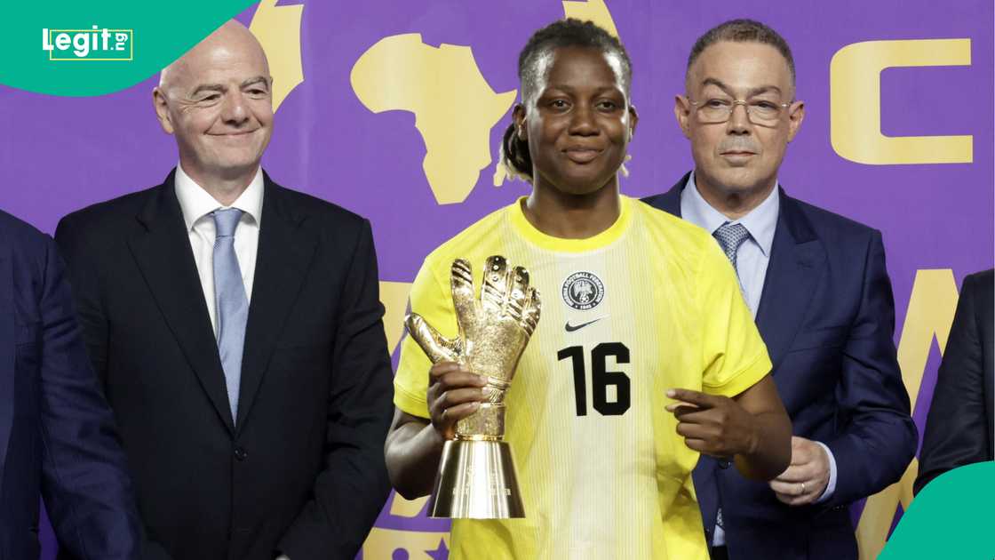 Gianni Infantino, Chiamaka Nnadozie, Super Falcons, Nigeria, Morocco, WAFCON. Gianni Infantino, Chiamaka Nnadozie, Super Falcons, Nigeria, Morocco, WAFCON.